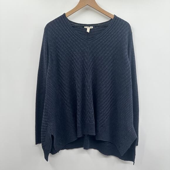 Eileen Fisher Organic Linen Cotton Blend Lightweight Knit Sweater in Navy Size M - Picture 1 of 8